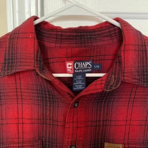Chaps Flannel Plaid Red Fall Autumn Button Down - Picture 3 of 6